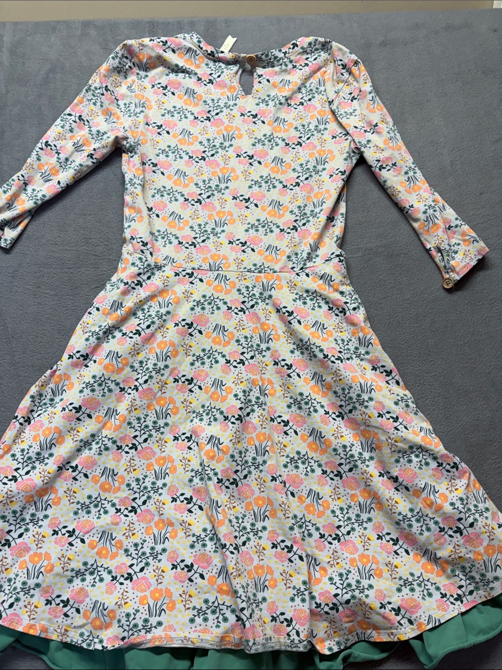 Matilda Jane Cream Floral Long-Sleeve Swing Dress with Green Ruffle - Picture 7 of 7
